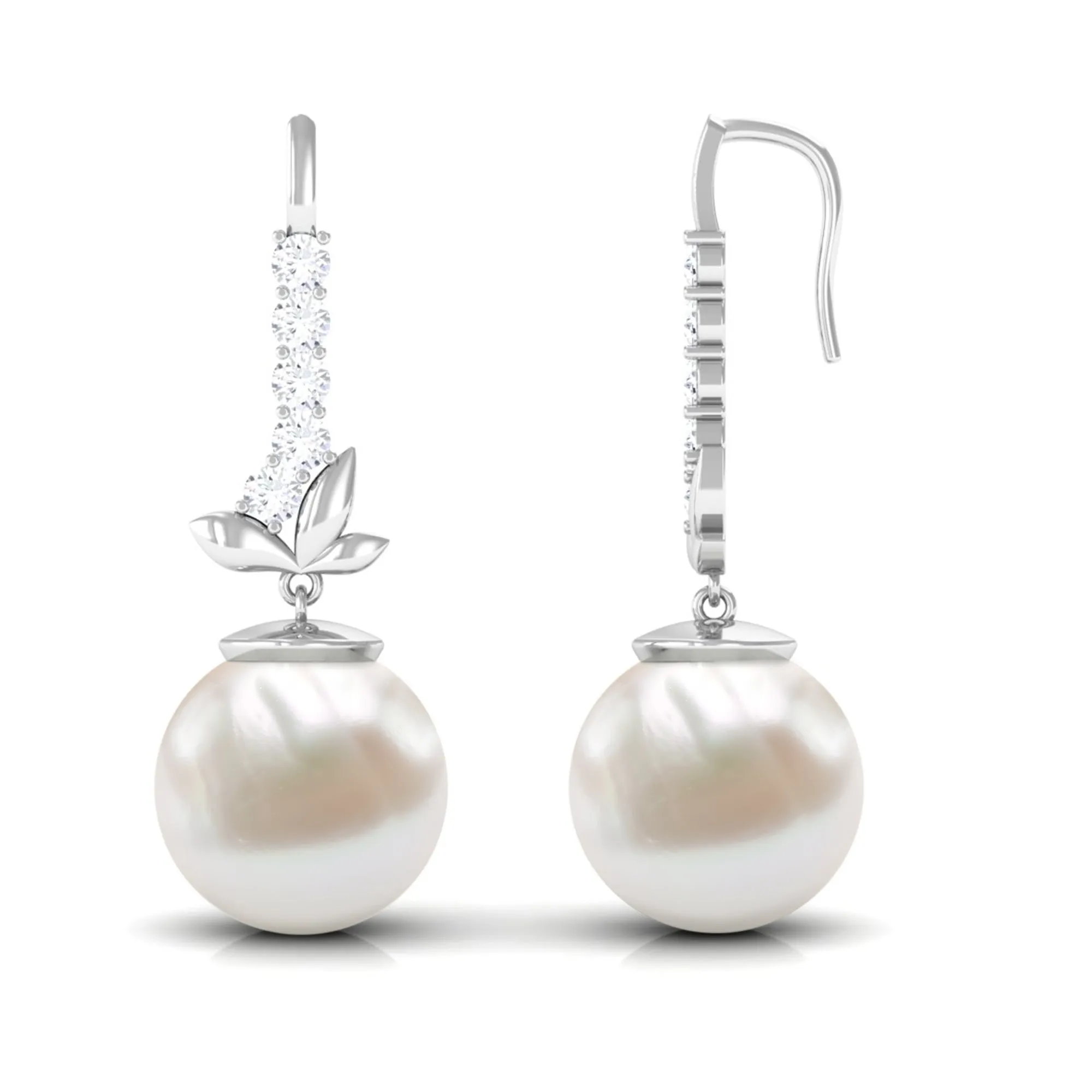 Nature Inspired Freshwater Pearl Drop Earrings with Diamond