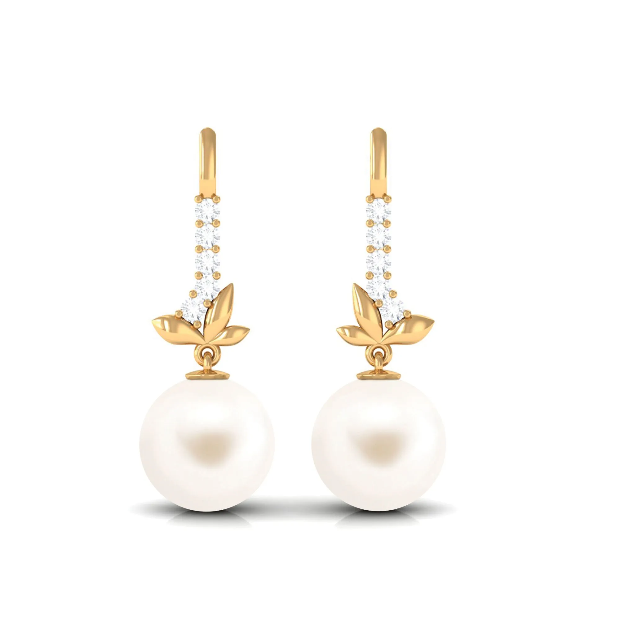 Nature Inspired Freshwater Pearl Drop Earrings with Diamond