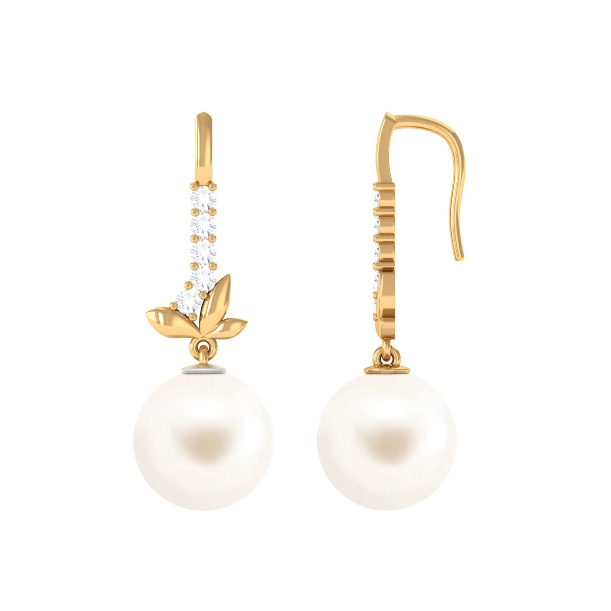 Nature Inspired Freshwater Pearl Drop Earrings with Diamond