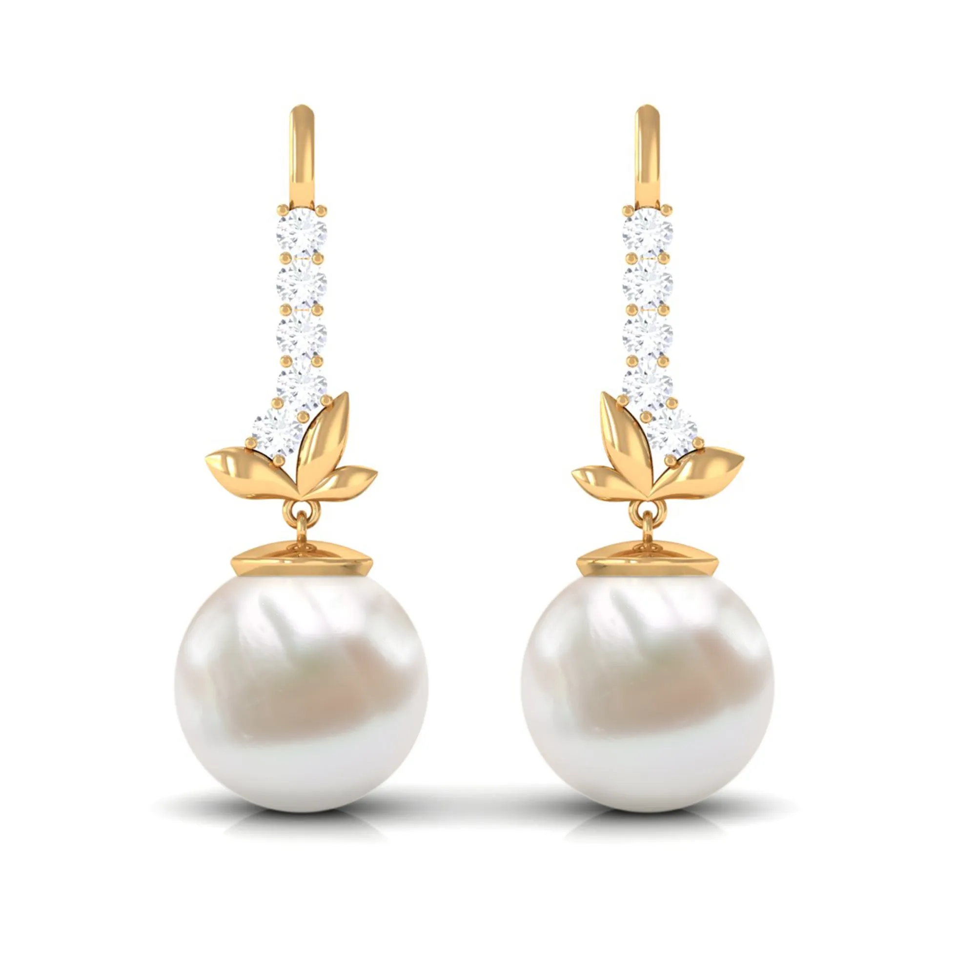 Nature Inspired Freshwater Pearl Drop Earrings with Diamond