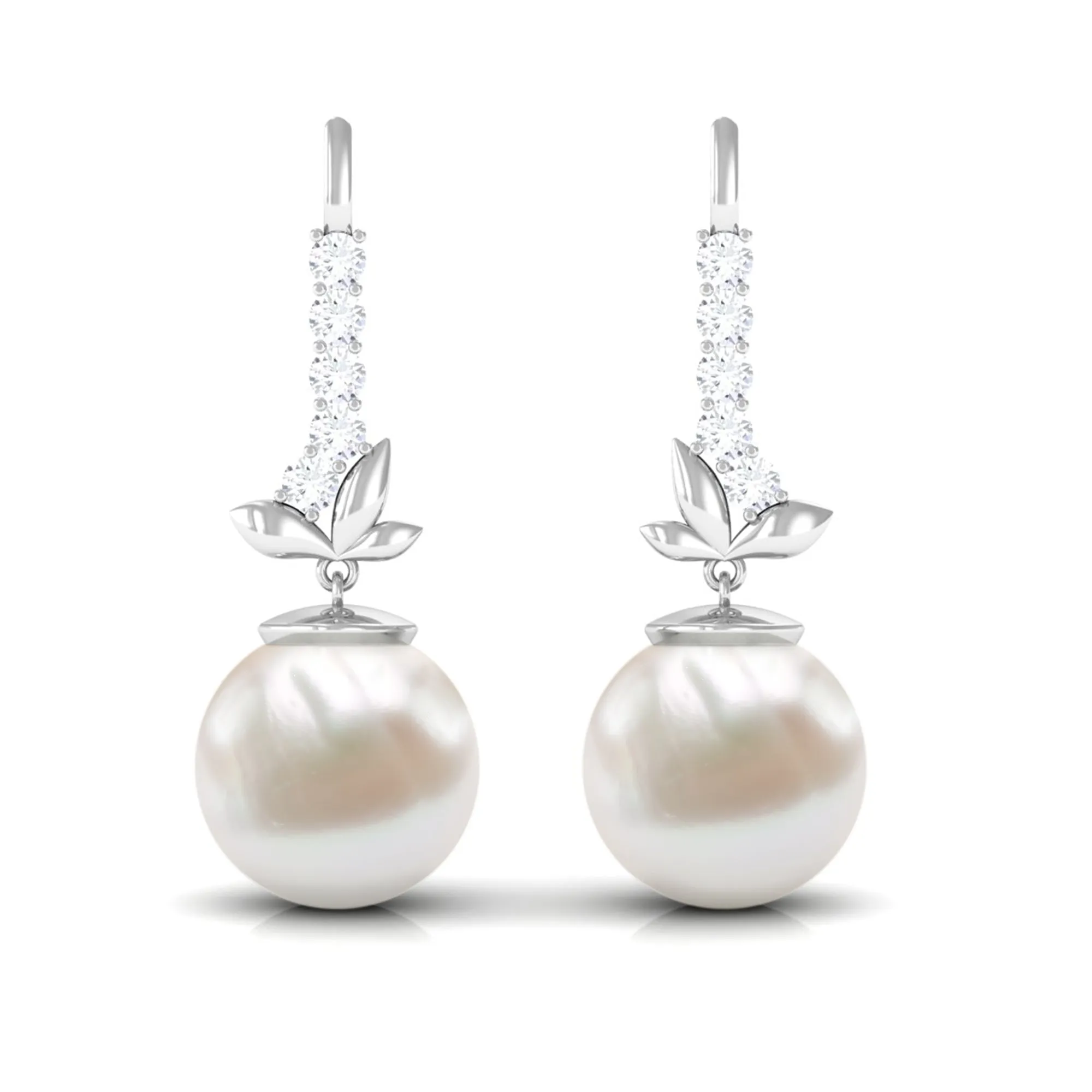 Nature Inspired Freshwater Pearl Drop Earrings with Diamond