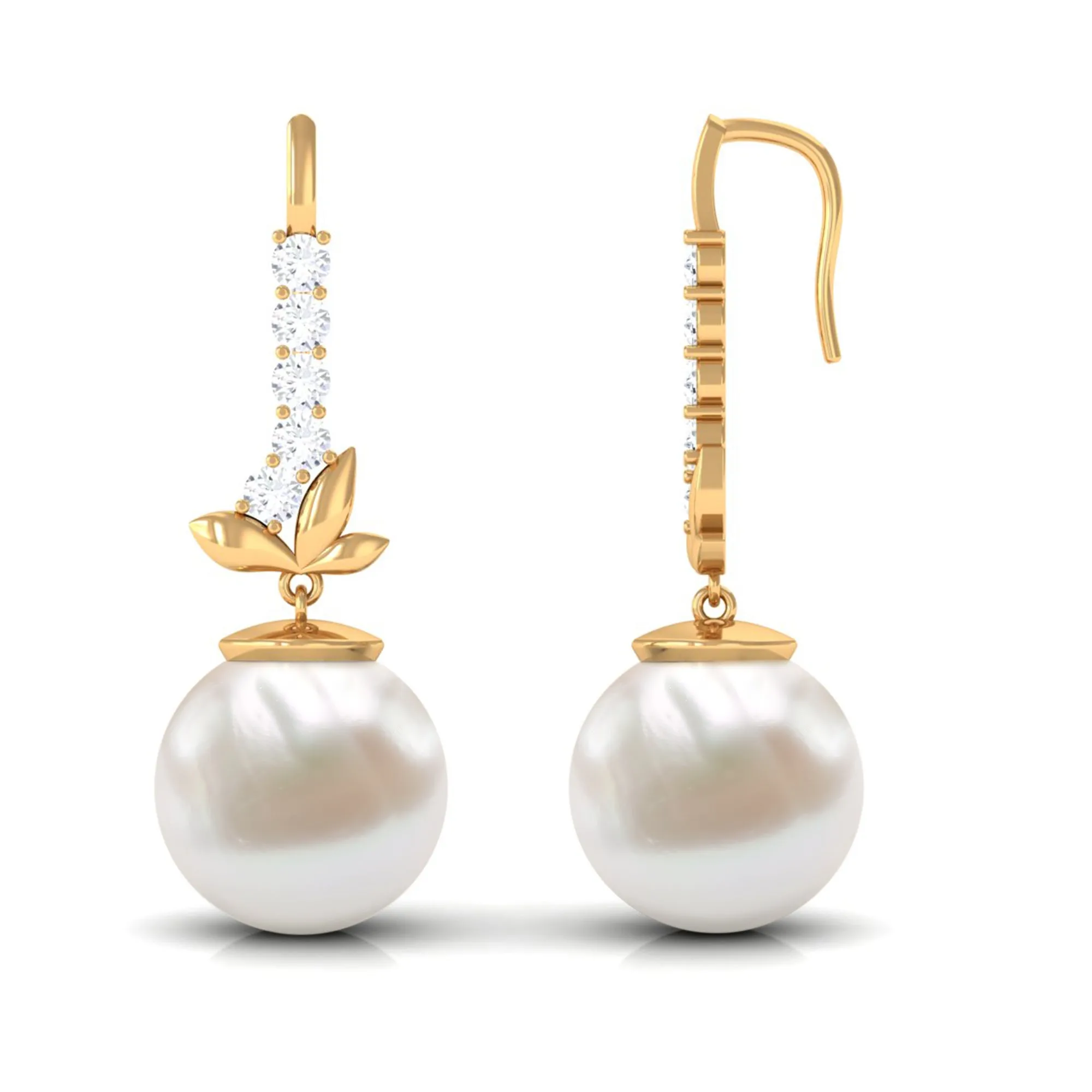 Nature Inspired Freshwater Pearl Drop Earrings with Diamond