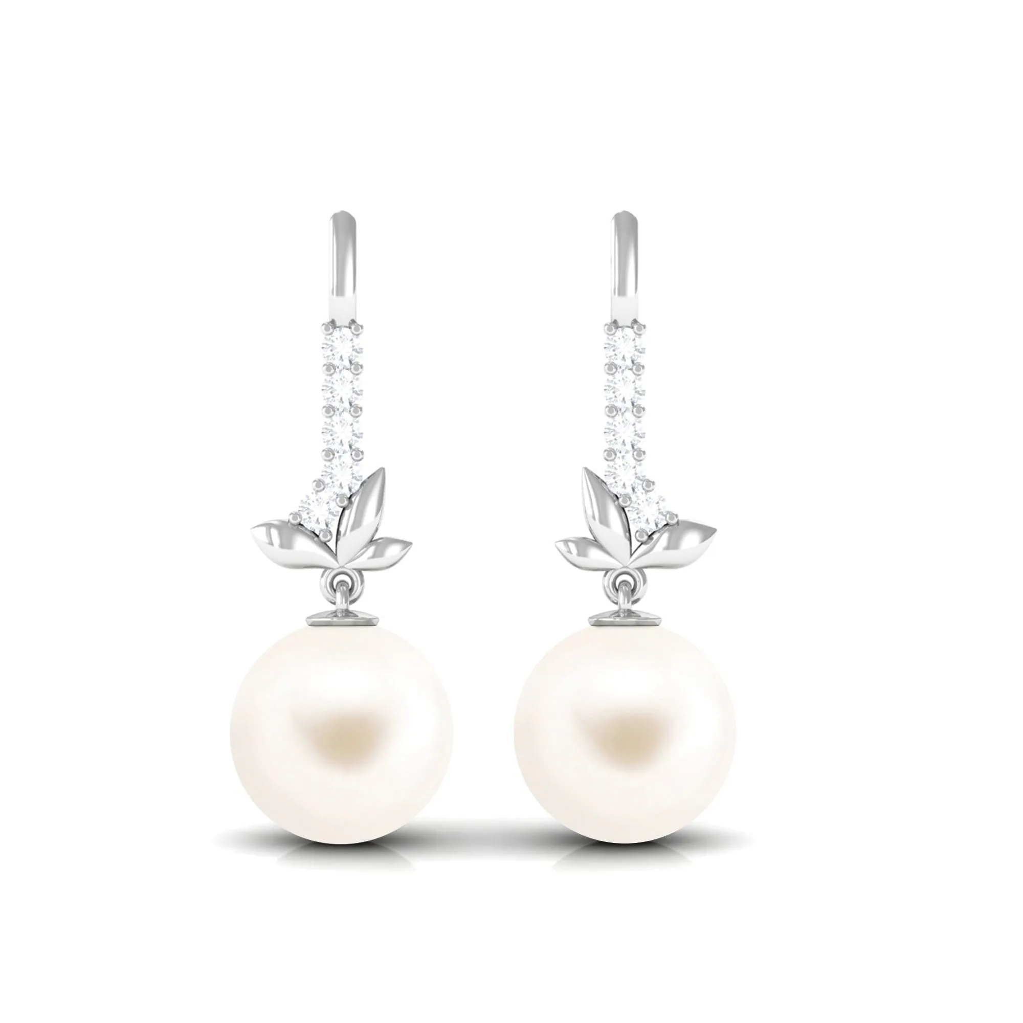 Nature Inspired Freshwater Pearl Drop Earrings with Diamond