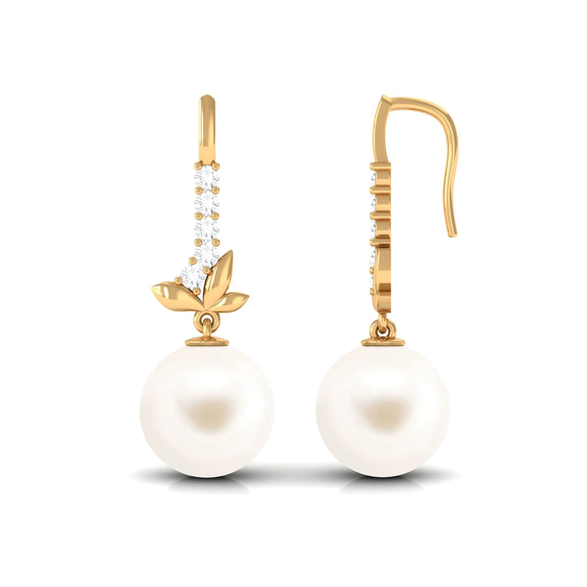Nature Inspired Freshwater Pearl Drop Earrings with Diamond