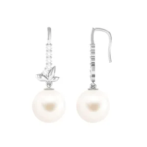 Nature Inspired Freshwater Pearl Drop Earrings with Diamond