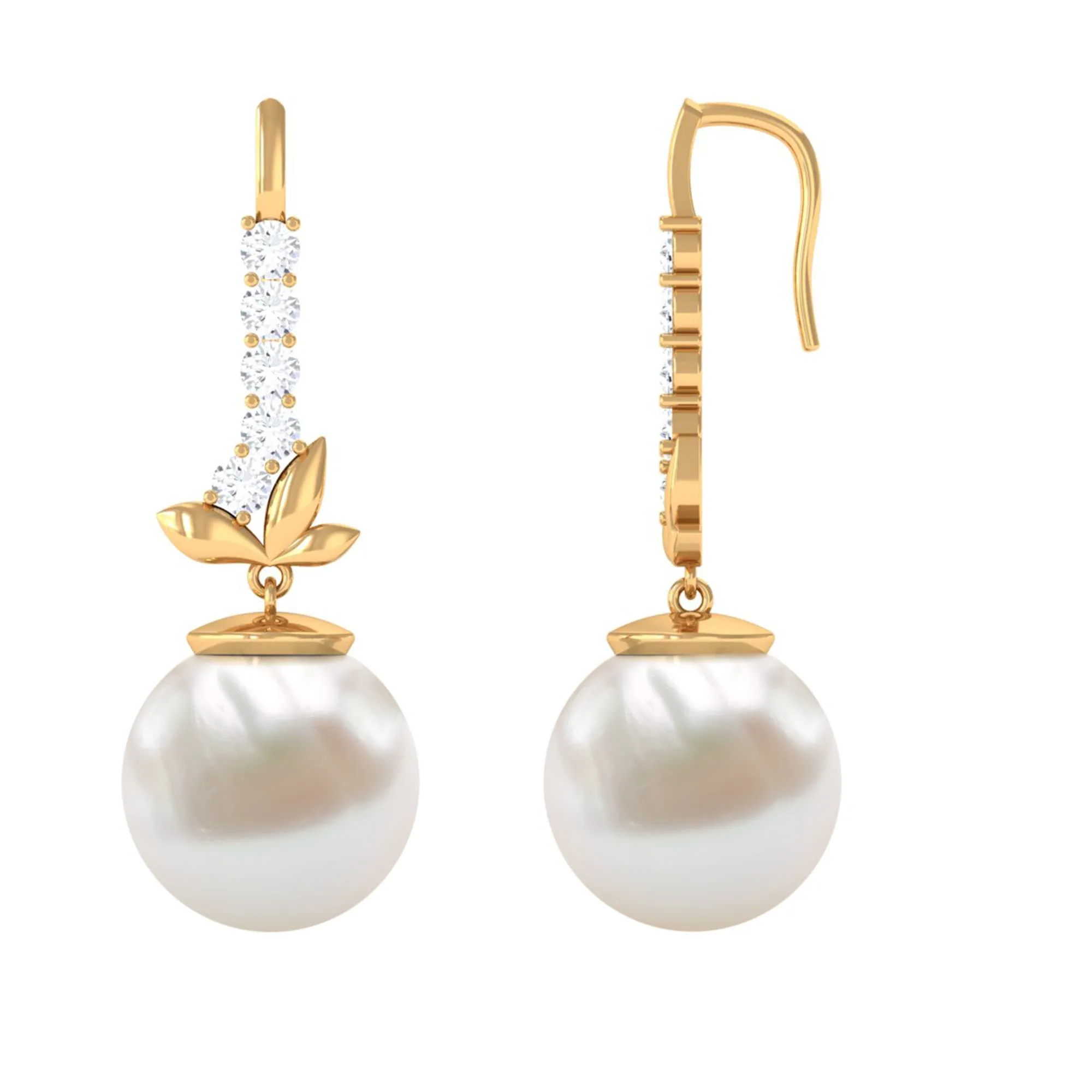 Nature Inspired Freshwater Pearl Drop Earrings with Diamond