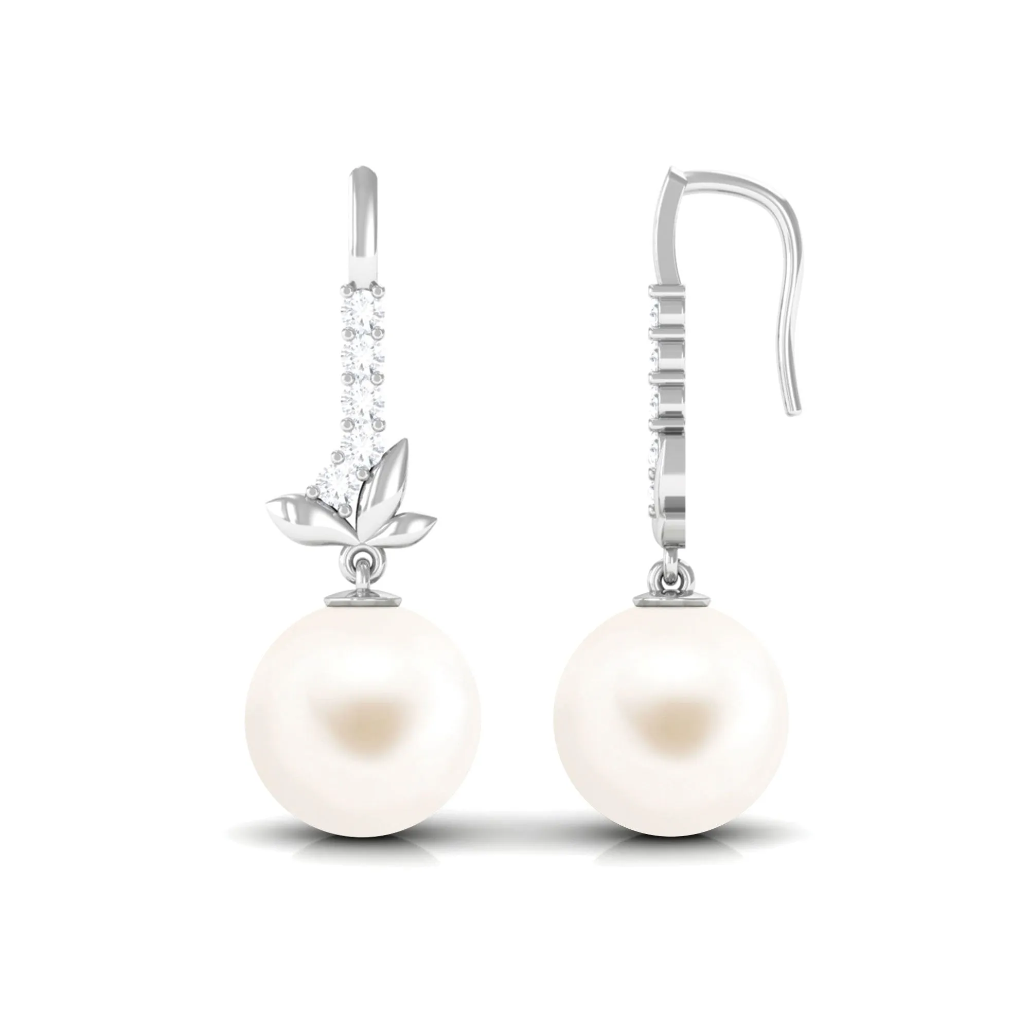 Nature Inspired Freshwater Pearl Drop Earrings with Diamond