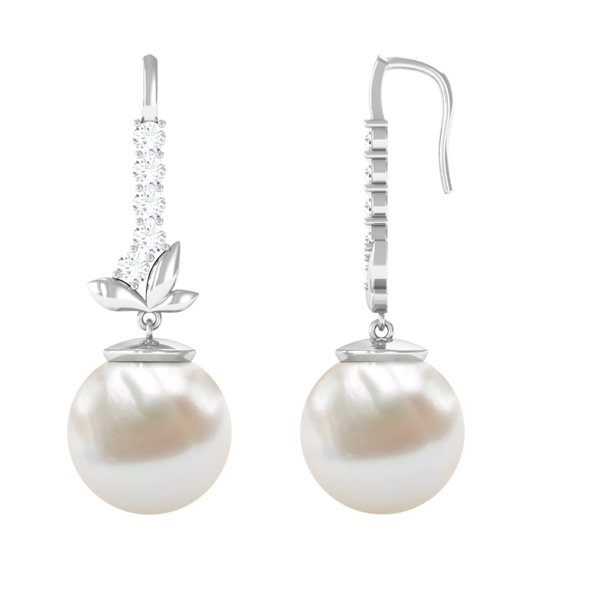 Nature Inspired Freshwater Pearl Drop Earrings with Diamond