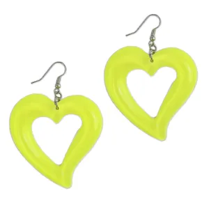 Neon Yellow Translucent Heart Earrings
