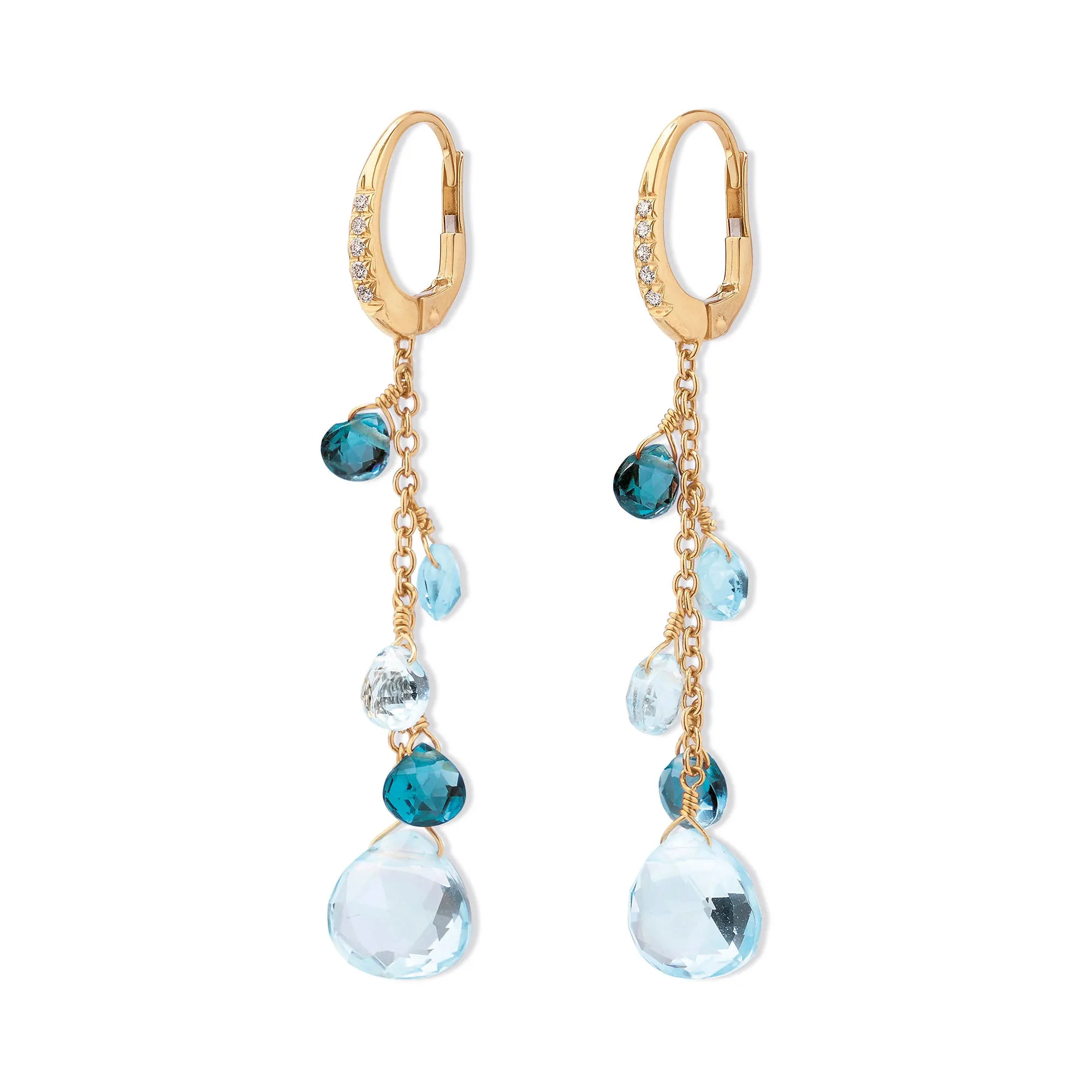 NEW - Paradise 18ct yellow gold, diamond and mixed blue topaz earrings by Marco Bicego