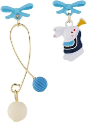 NOLITOY 1Pair Asymmetrical Bunny Earrings for Women Cute Dangle Rabbit Design Minimalist Statement Jewelry for Everyday Wear and Special Occasions