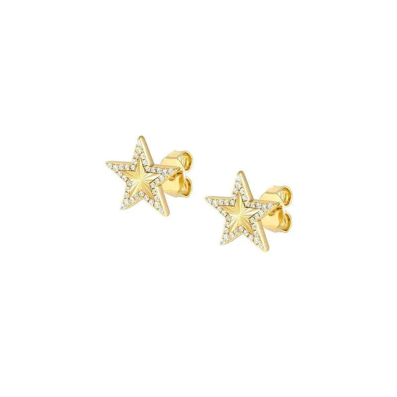 Nomination Truejoy Earrings, Etched Star, Cubic Zirconia, 24K Gold