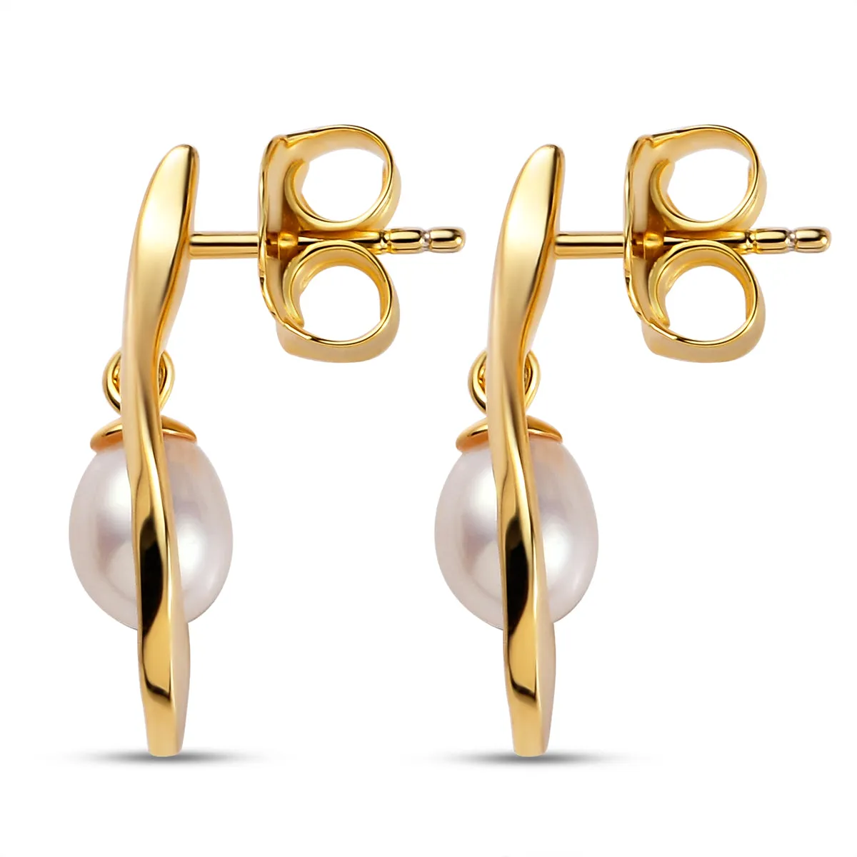 Ocean Wave Drop Earrings with Freshwater White Pearls