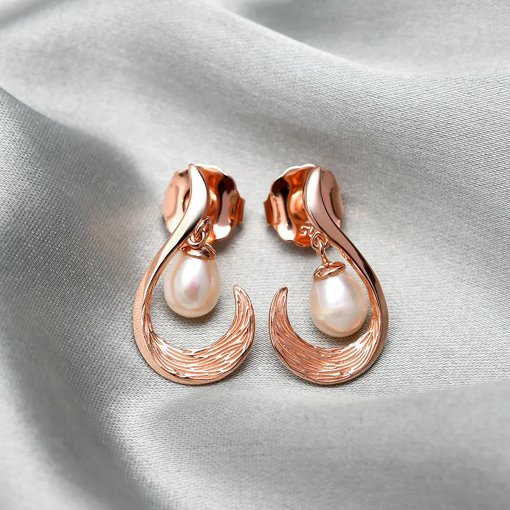 Ocean Wave Drop Earrings with Freshwater White Pearls