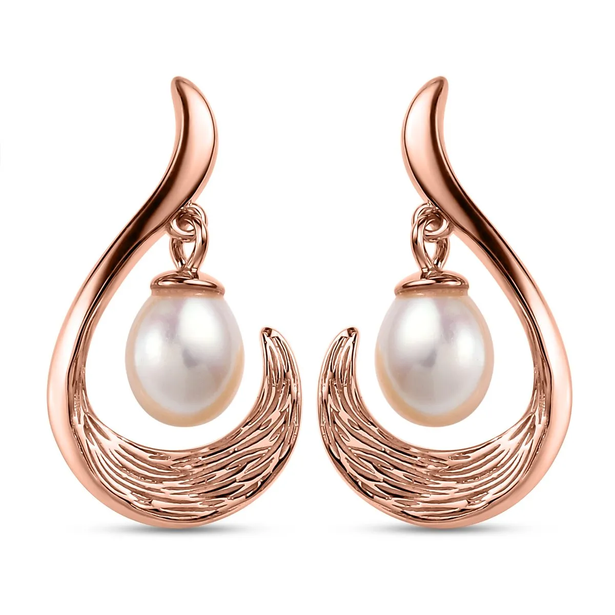 Ocean Wave Drop Earrings with Freshwater White Pearls