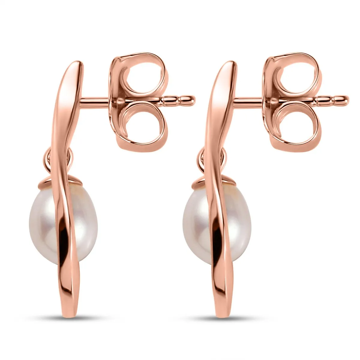 Ocean Wave Drop Earrings with Freshwater White Pearls