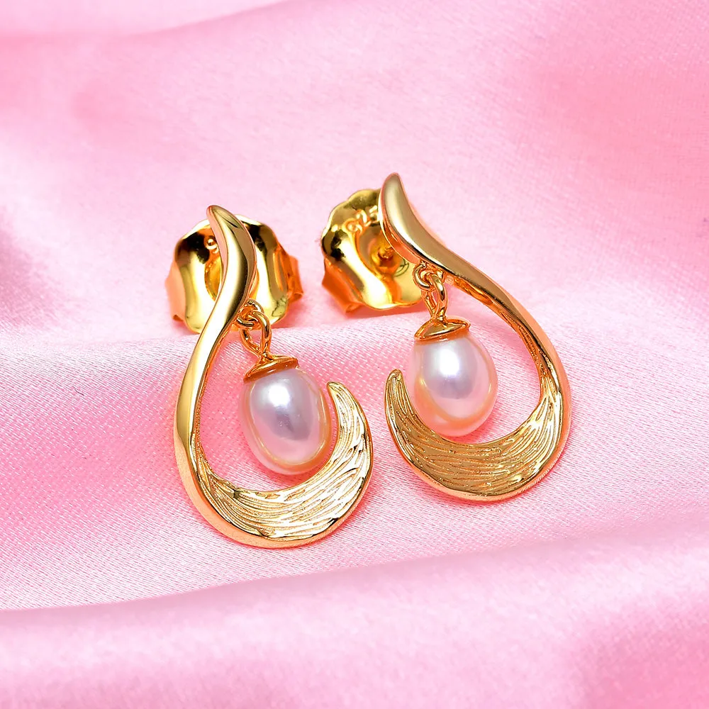 Ocean Wave Drop Earrings with Freshwater White Pearls