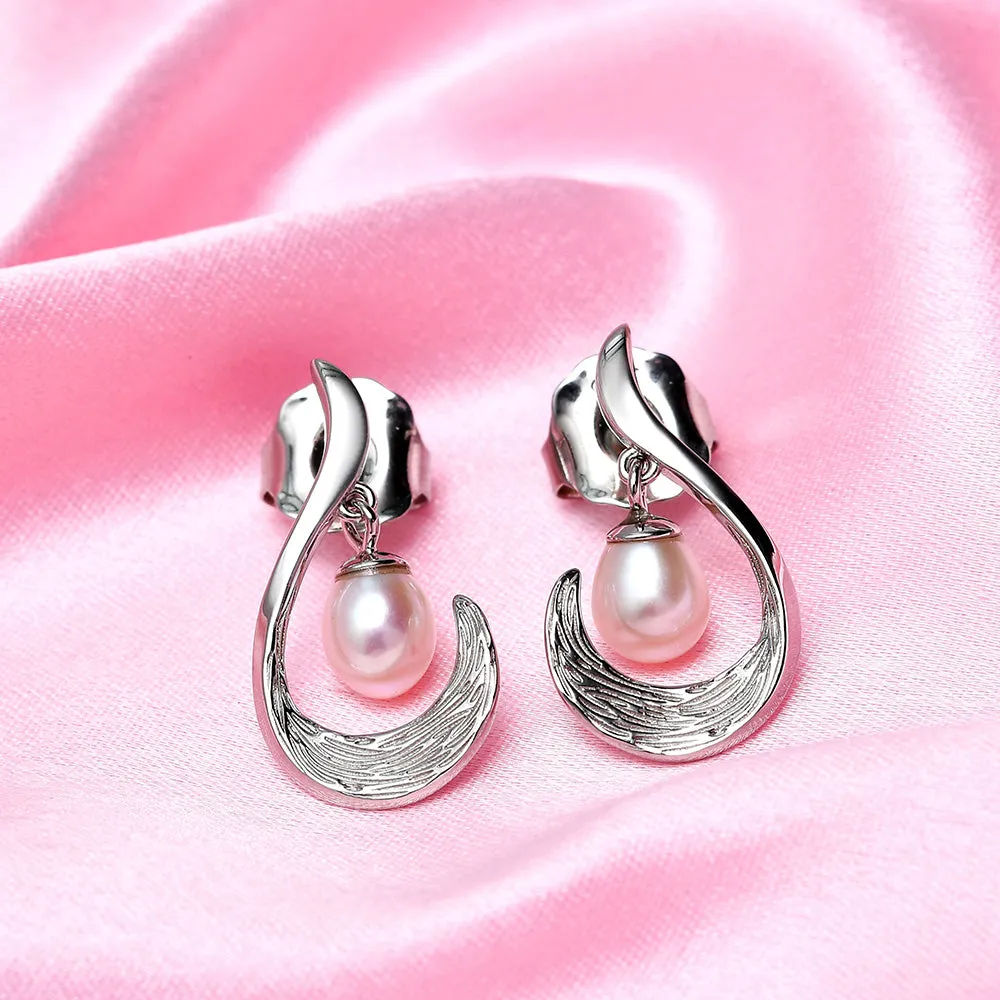 Ocean Wave Drop Earrings with Freshwater White Pearls