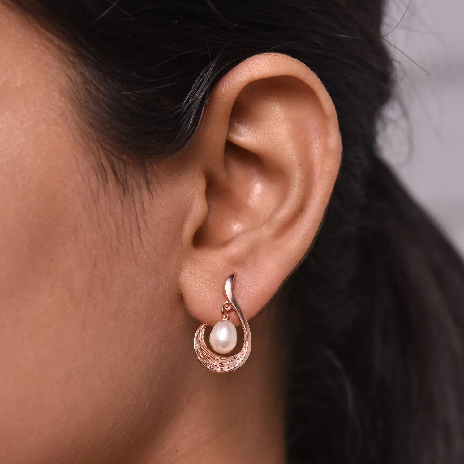 Ocean Wave Drop Earrings with Freshwater White Pearls