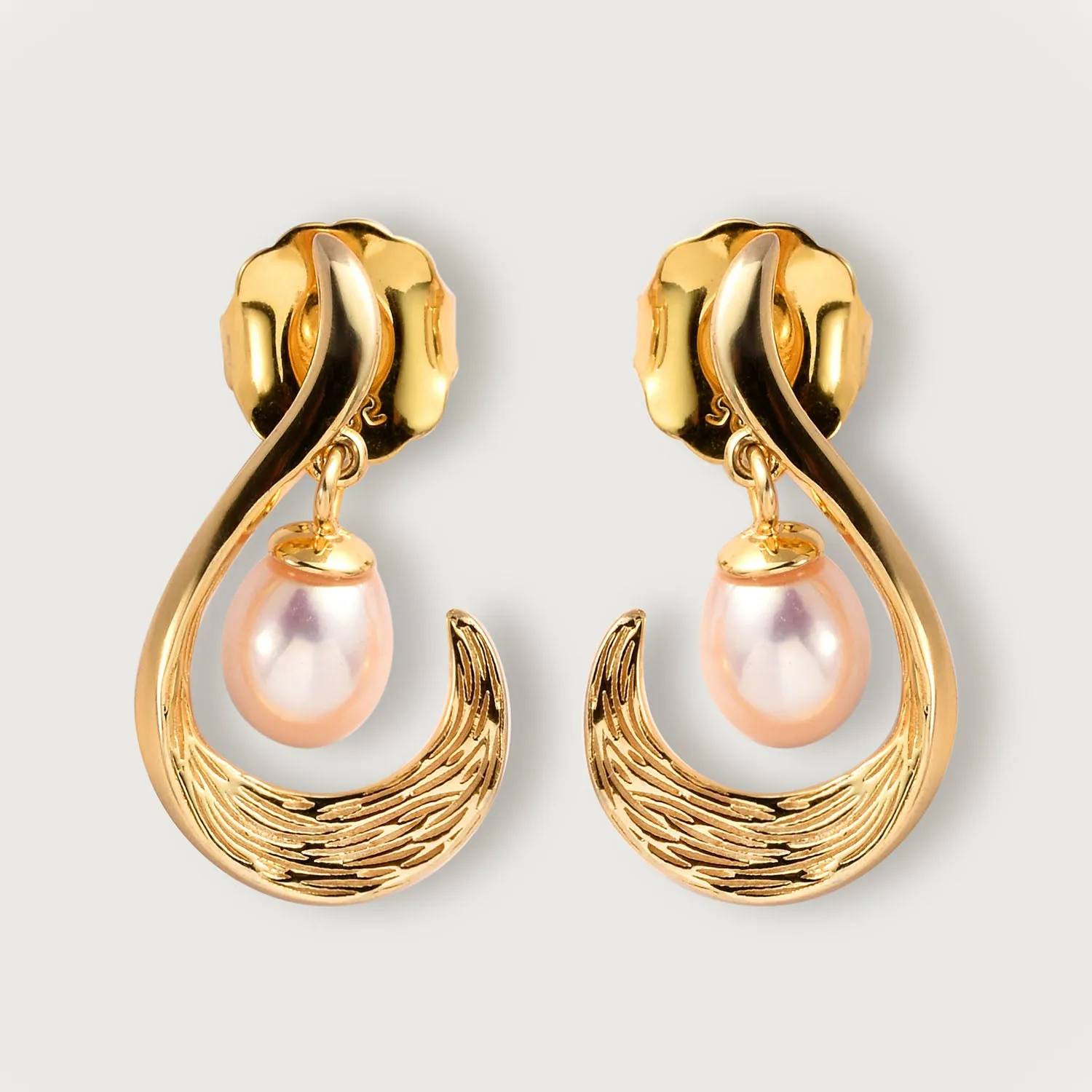 Ocean Wave Drop Earrings with Freshwater White Pearls