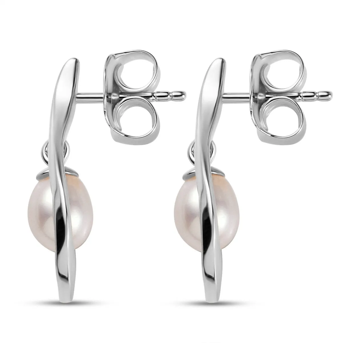 Ocean Wave Drop Earrings with Freshwater White Pearls