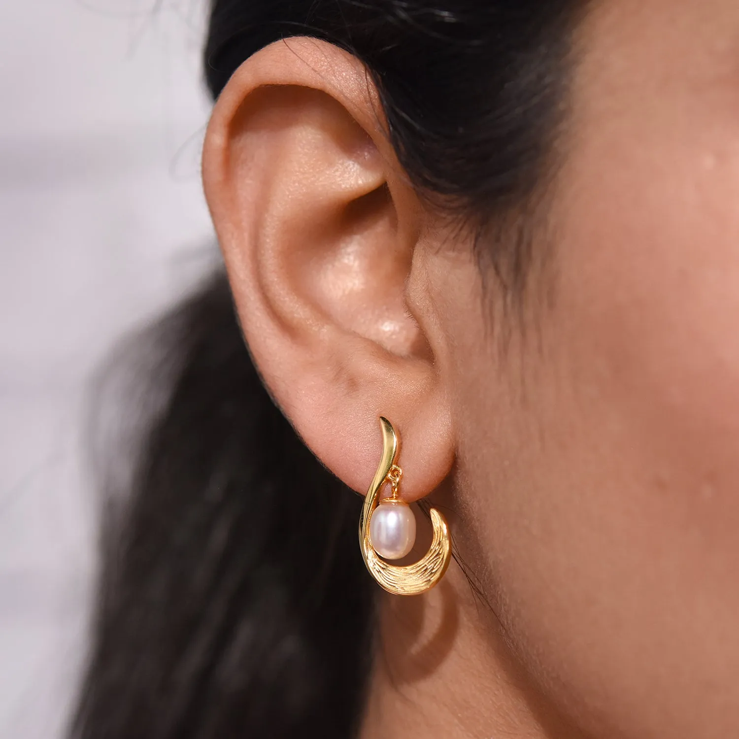 Ocean Wave Drop Earrings with Freshwater White Pearls