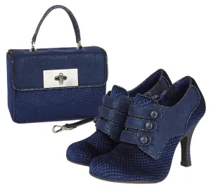Octavia Sapphire Blue Velvet High Heel Bootie Shoes & Matching Perugia Bag by Ruby Shoo