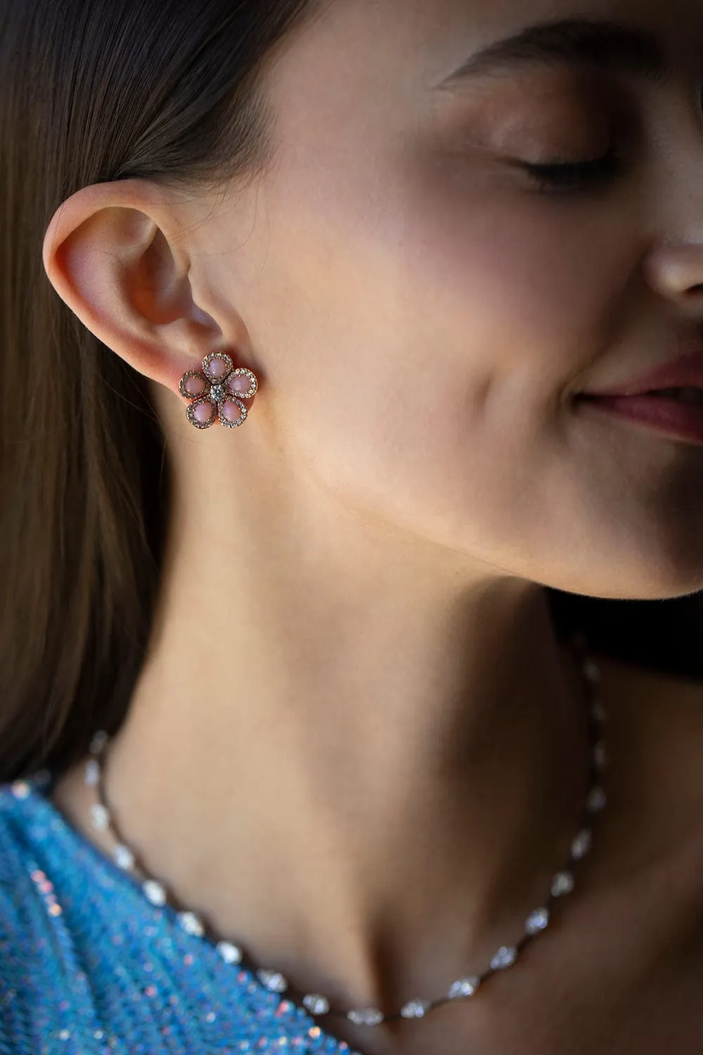 Opal and Diamond Flower Earrings