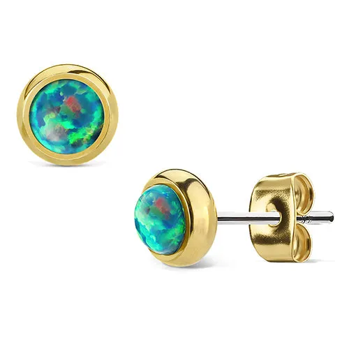 Opal Bezel Gold Stud Earrings