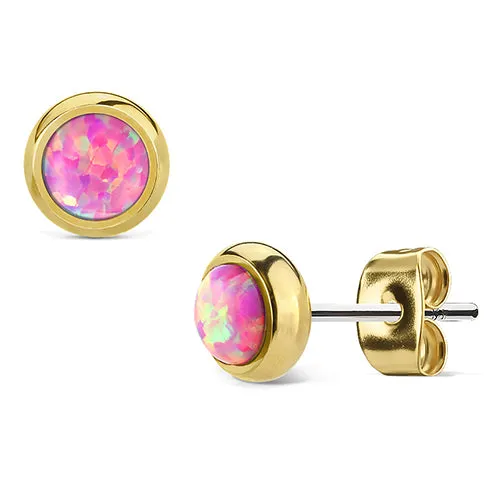 Opal Bezel Gold Stud Earrings