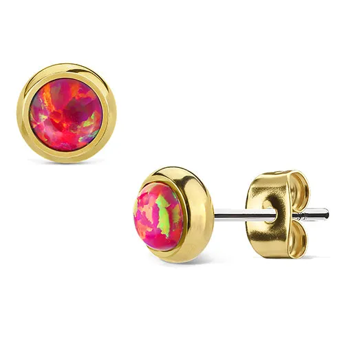 Opal Bezel Gold Stud Earrings