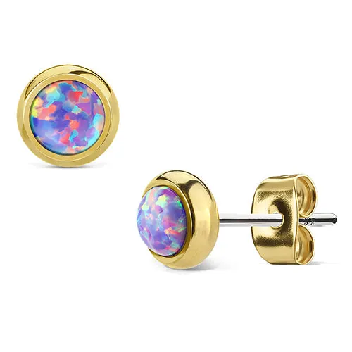 Opal Bezel Gold Stud Earrings
