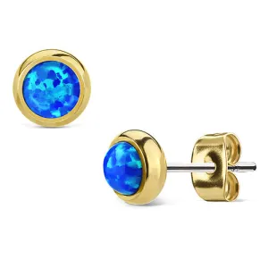 Opal Bezel Gold Stud Earrings