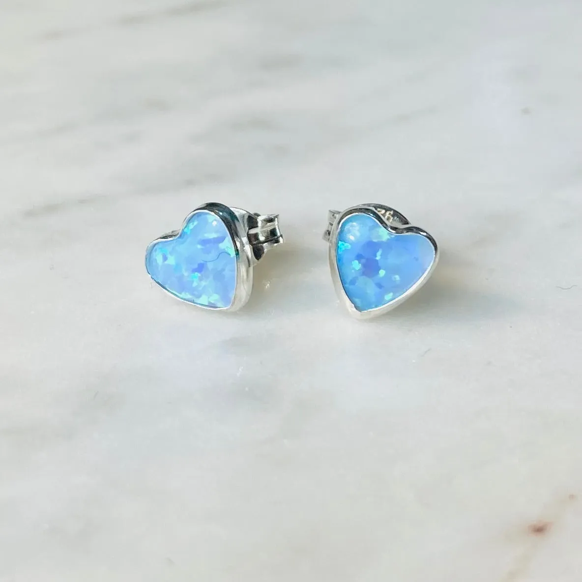 Opal Heart Stud Earrings