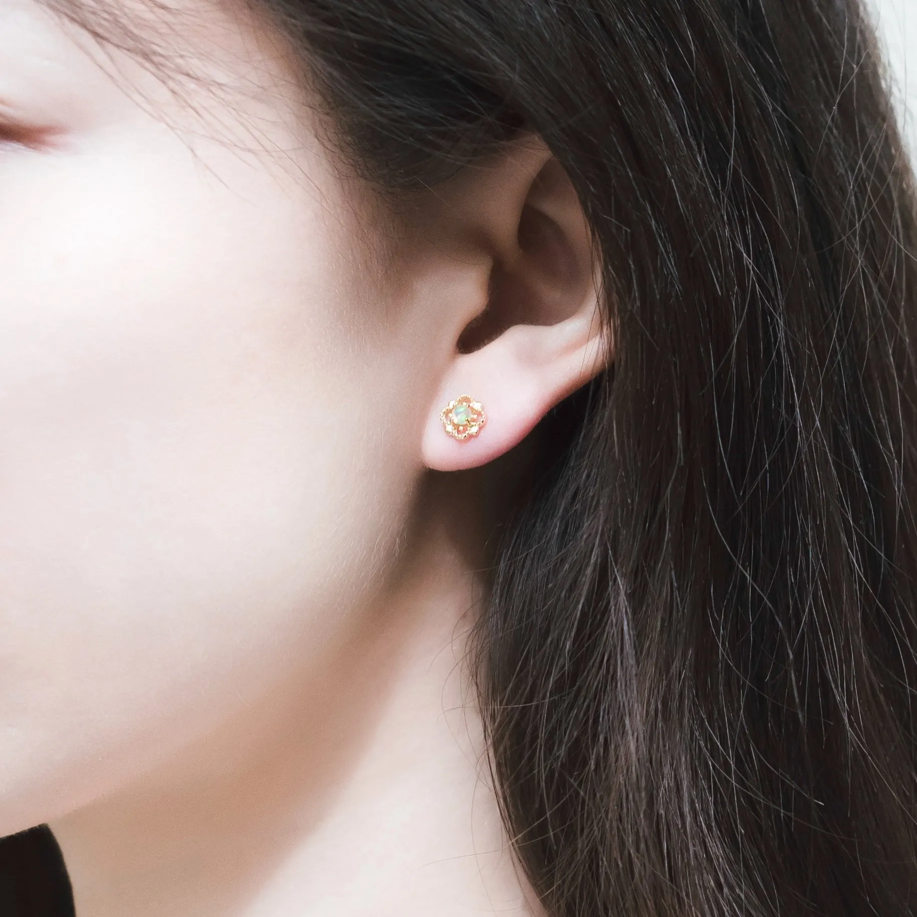 Opal Stud Earrings in Gold Plated Sterling Silver October Birthstone Handmade Jewelry Women
