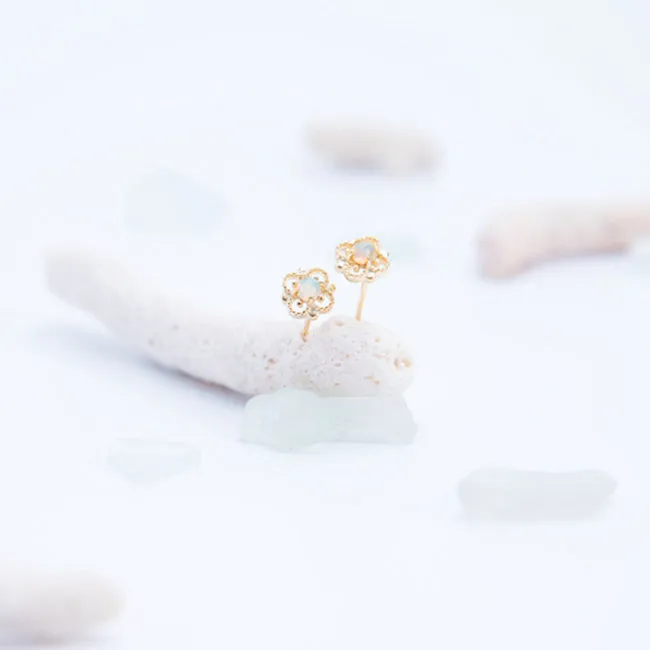 Opal Stud Earrings in Gold Plated Sterling Silver October Birthstone Handmade Jewelry Women