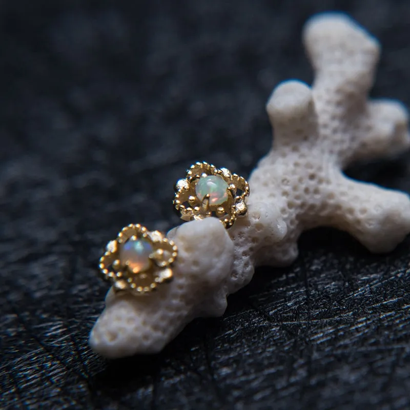 Opal Stud Earrings in Gold Plated Sterling Silver October Birthstone Handmade Jewelry Women