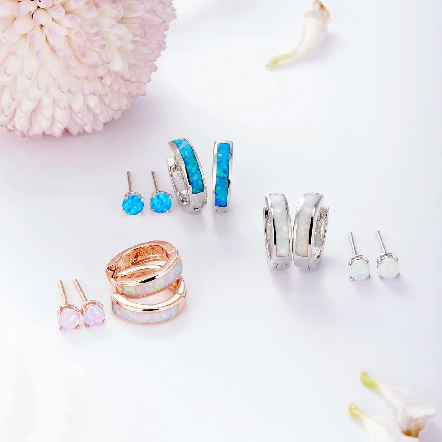 Opal Stud Huggie Hoop Earrings: Hypoallergenic 14K Gold/Silver/Rose Gold Plated Small Hoop Earrings for Women Sensitive Ears