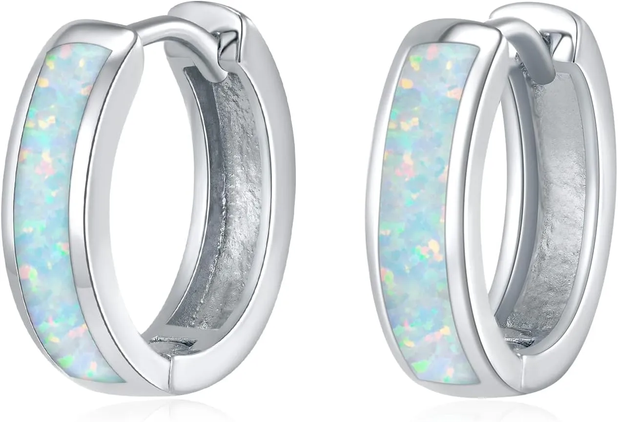Opal Stud Huggie Hoop Earrings: Hypoallergenic 14K Gold/Silver/Rose Gold Plated Small Hoop Earrings for Women Sensitive Ears