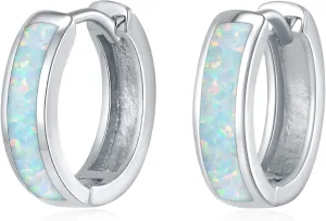 Opal Stud Huggie Hoop Earrings: Hypoallergenic 14K Gold/Silver/Rose Gold Plated Small Hoop Earrings for Women Sensitive Ears