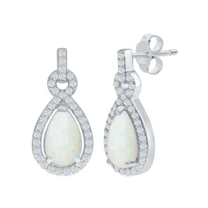 Opalata Women's Earrings - Sterling Silver Opal Pearshaped with CZ Border | D-8172