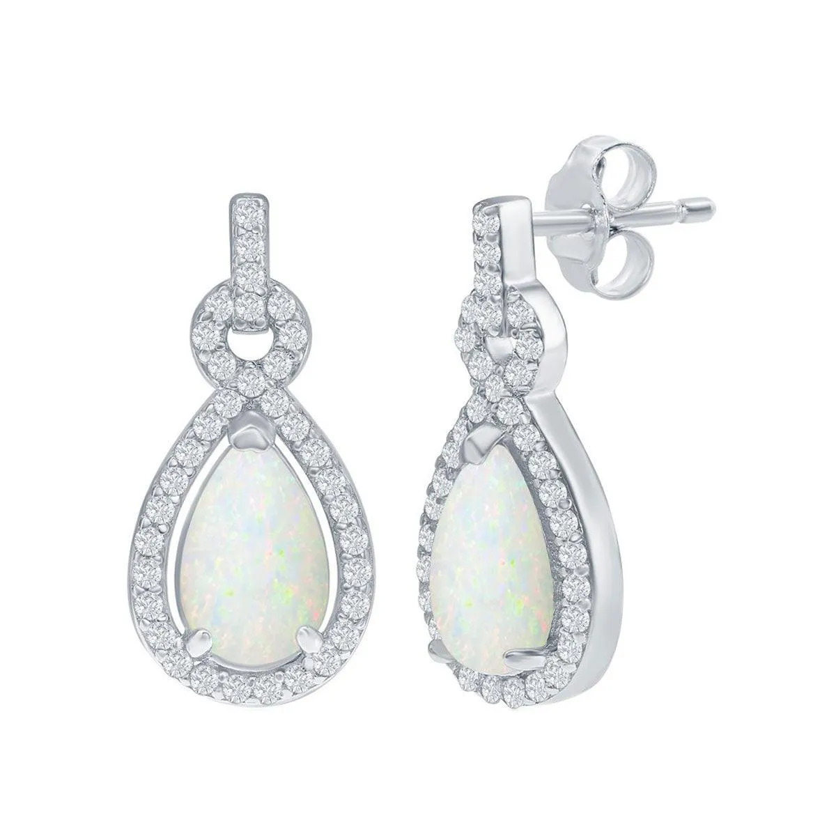 Opalata Women's Earrings - Sterling Silver Opal Pearshaped with CZ Border | D-8172