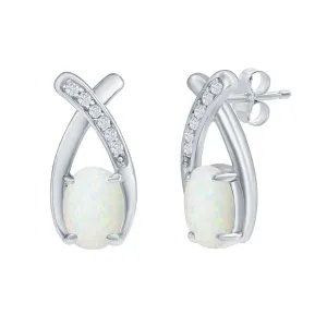 Opalata Women's Earrings - Sterling Silver Oval White Opal with CZ Post Back | D-8171