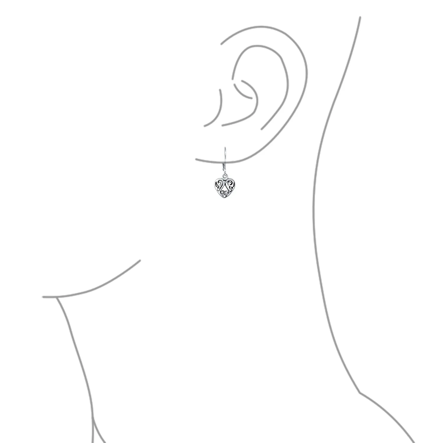 Open Filigree Heart Dangle Earrings Rose Gold Plated Sterling Silver Leverback