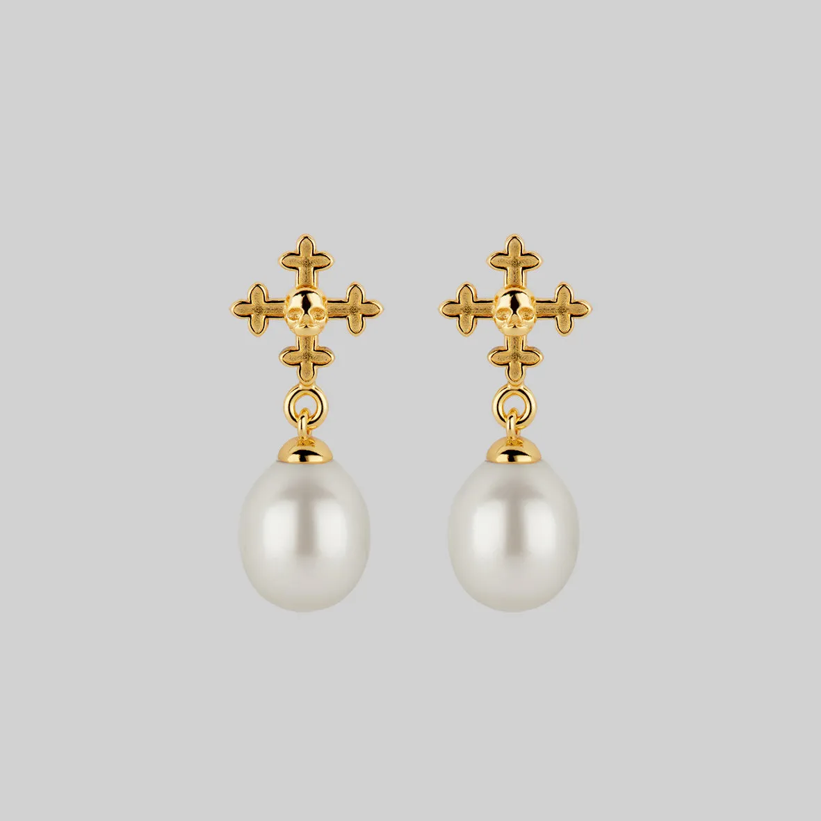 OPHELIA. Medieval Cross Stud Earrings - Gold