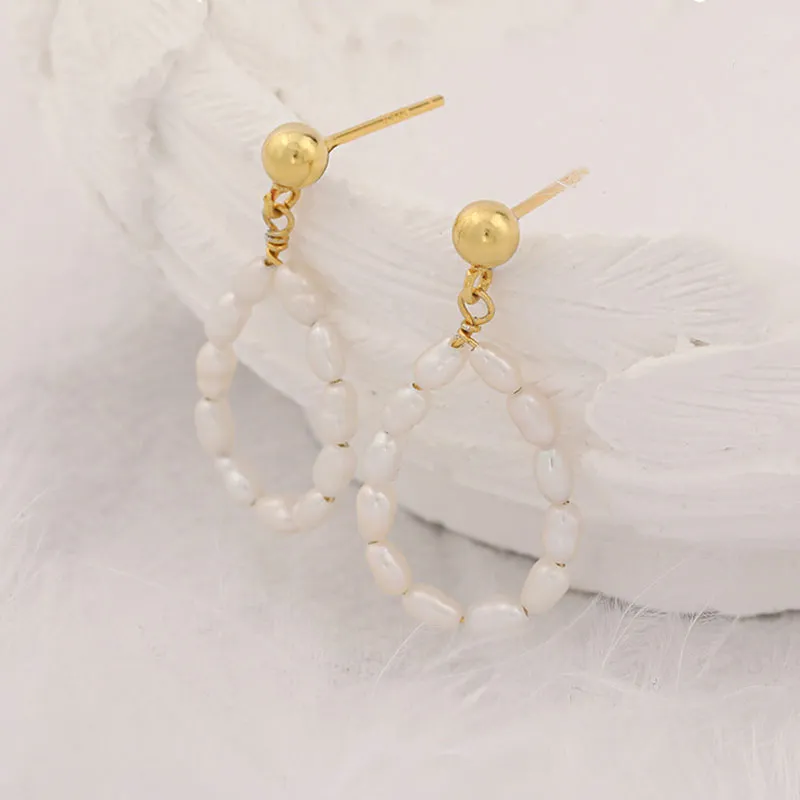 Opulent Two Tone Sterling Silver Plated Baroque Pearl Hoop Drop Earrings