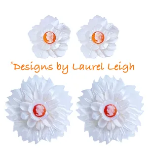 Orange & White Floral Cameo Pearl Studs - 2 Sizes
