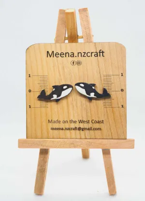 Orca whale Wooden Rimu Stud Earrings