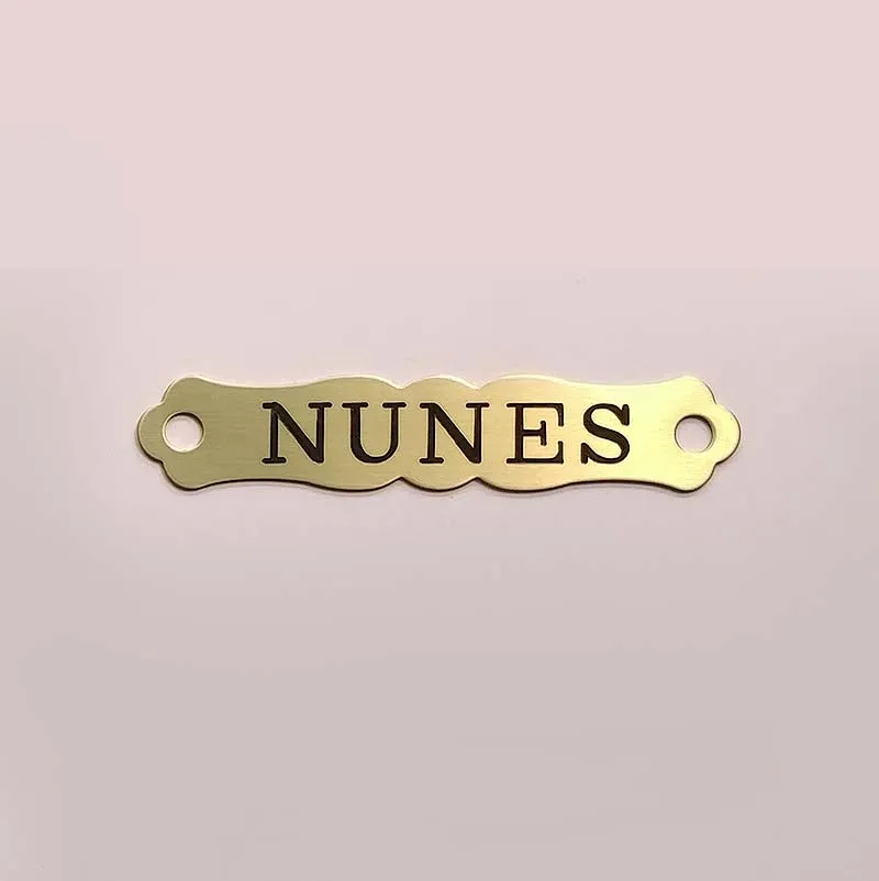 ORNATE MEDIUM Naming Plate Thick Fancy Solid Brass or Nickel Silver Custom Engraved
