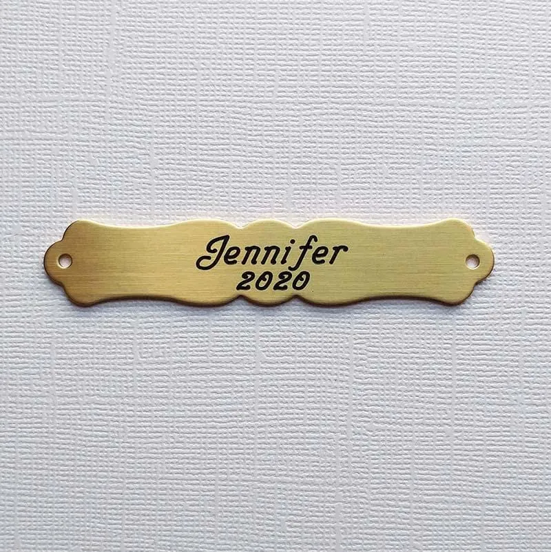 ORNATE MEDIUM Naming Plate Thick Fancy Solid Brass or Nickel Silver Custom Engraved